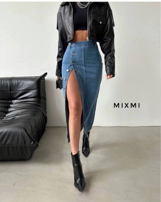 Модна джинсова спідниця на ґудзиках 42-46 (в кольорах)  MX 1007 фото