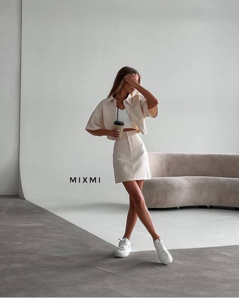 Однотонный костюм из короткой рубашки и юбки 42-50 (в расцветках) MX 8087 фото
