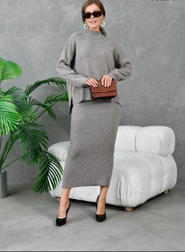 Теплый свободный костюм из свитера и юбки 42-46 (в расцветках) PK PM 10270 фото