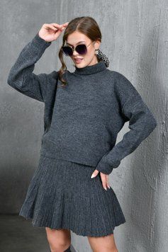 Модный костюм из свитера и юбки с плиссировкой 42-46 (в расцветках) PK 10079 / PM 8436 фото