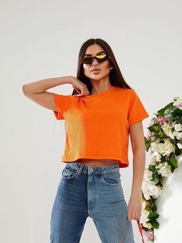 Коротка трикотажна футболка в рубчик 42-48 (в кольорах) MC 5042 фото