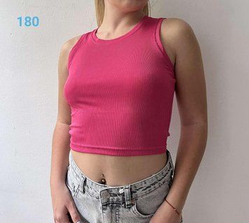 Стильный короткий топ из эластичного рубчика 42-46 (в расцветках) ER 180 фото