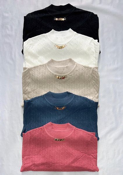 Тонкий женский свитер с невысокой стойкой и декором 42-46 (в расцветках) DA S7012 фото