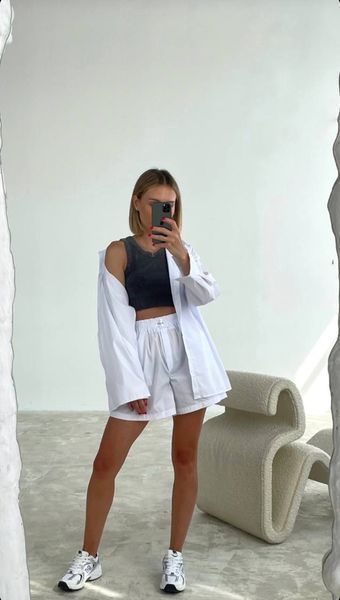 Модный костюм свободного кроя из рубашки и шорт 42-48 (в расцветках) BB 390 фото