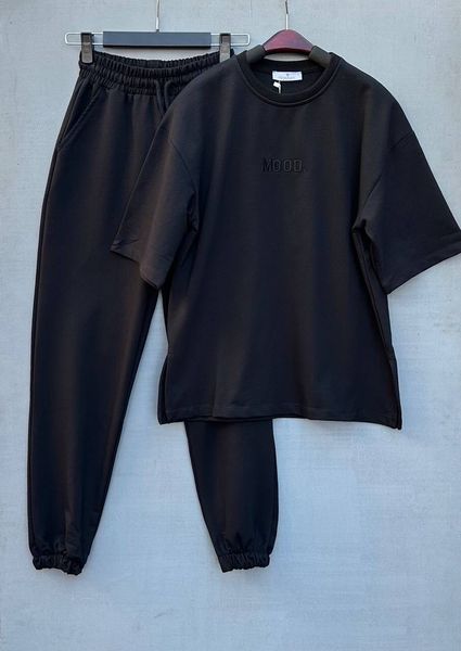 Однотонный свободный костюм из футболки и брюк S-L (расцветках) VN 91646 фото