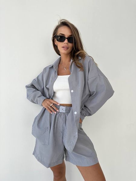 Модный костюм свободного кроя из рубашки и шорт 42-48 (в расцветках) BB 390 фото