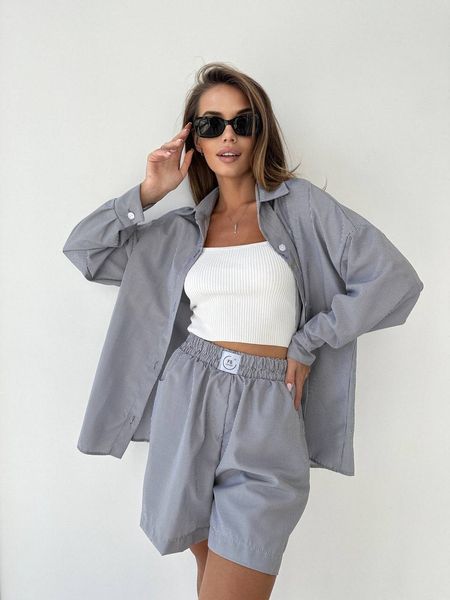 Модный костюм свободного кроя из рубашки и шорт 42-48 (в расцветках) BB 390 фото