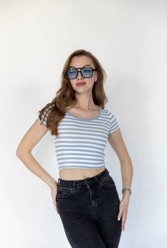 Коротка смугаста футболка-топ з трикотажу S-L (в кольорах) LS ER b0084 фото