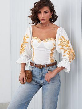 Стильна відкрита блуза-корсет з вишитим колоссям S-L (в кольорах) ESQ 9951/1 фото