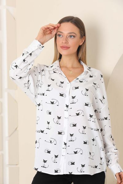 Классическая женская рубашка с принтом в виде котиков S-XL (в расцветках) OK 35172 фото
