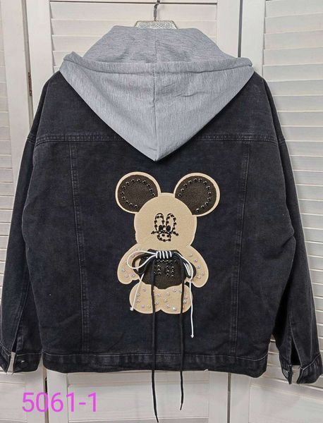Джинсовая куртка с капюшоном и рисунком на спинке M-XL (в расцветках) LS 5061-1 фото