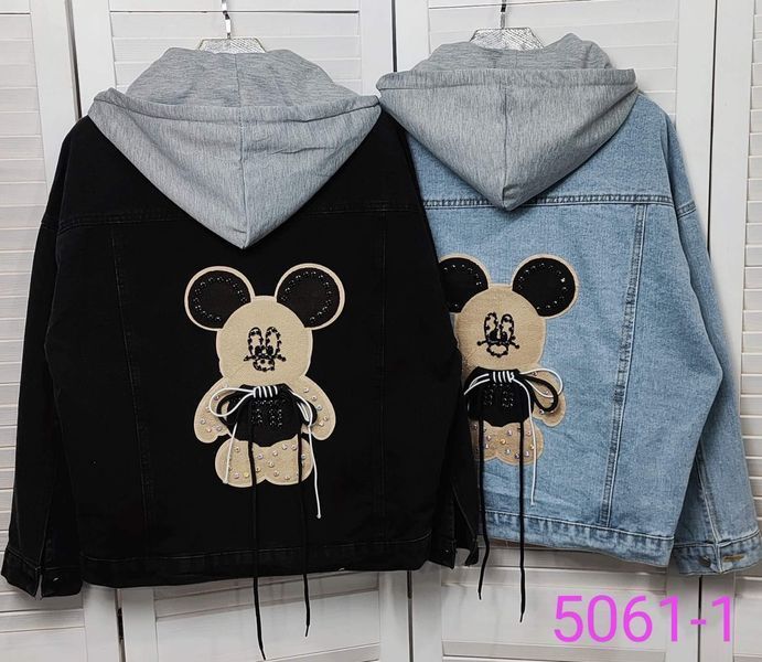 Джинсовая куртка с капюшоном и рисунком на спинке M-XL (в расцветках) LS 5061-1 фото