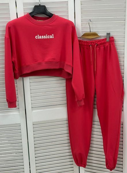 Однотонный костюм из короткого джемпера и брюк S-L (в расцветках) LS 1502 фото