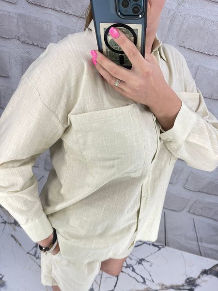 Однотонный свободный костюм из рубашки и шорт S-L (в расцветках) PM 90309 фото