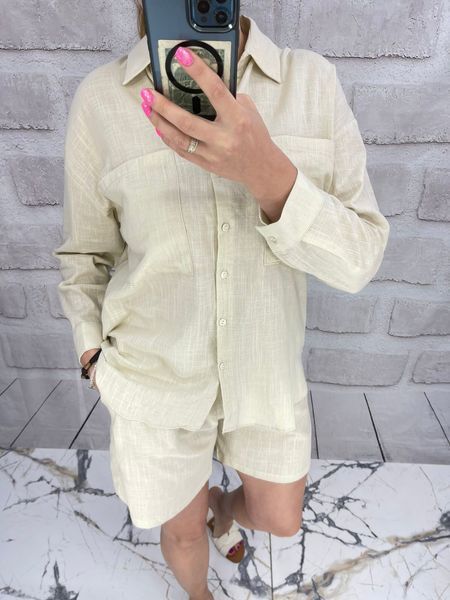 Однотонный свободный костюм из рубашки и шорт S-L (в расцветках) PM 90309 фото