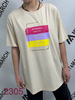Вільна футболка оверсайз з принтом на грудях 42-48 (в кольорах) ER 2305/111 фото