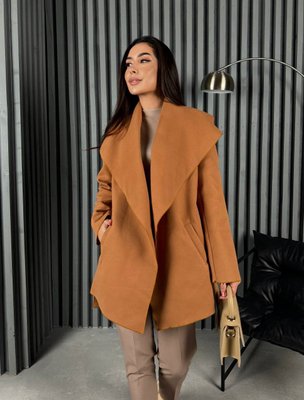 Коротке однотонне пальто з поясом в комплекті 42-48 (в кольорах) MD 845 фото