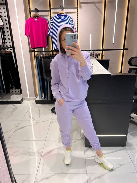 Однотонный спортивный костюм-двойка из двунити S-L (в расцветках) VN 91325 фото