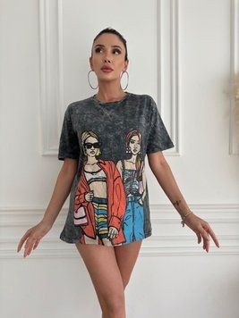 Трендовая футболка "варенка" с цветным рисунком S-L LS 3277 фото