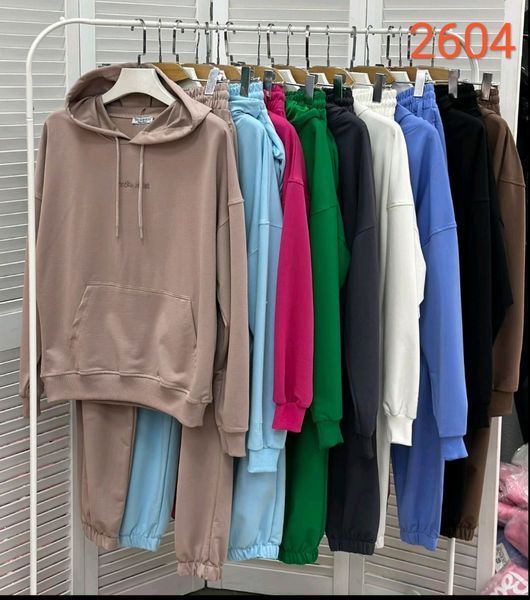 Однотонный спортивный костюм из худи и брюк S-L (в расцветках) ER LS 2604 фото
