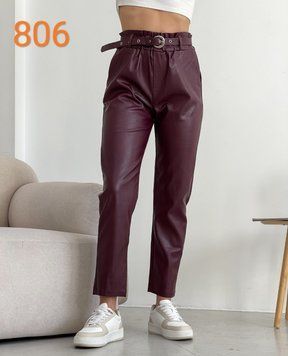 Стильні однотонні штани з екошкіри M-XL (в кольорах) ER 806 фото