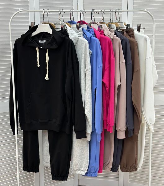 Спортивный однотонный костюм из худи и брюк S-L (в расцветках) LS 2607 фото