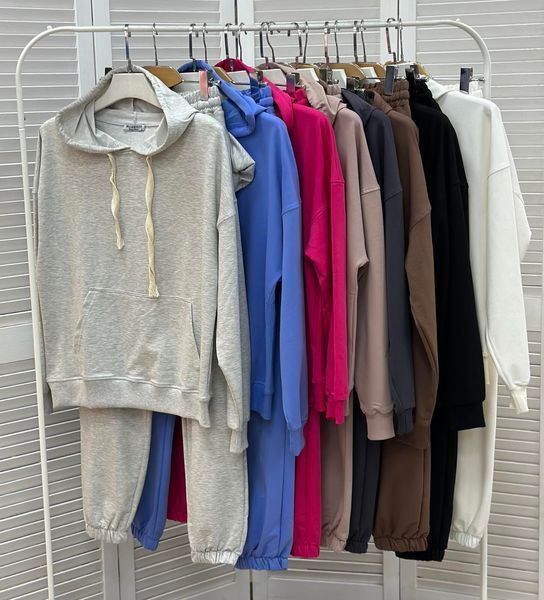Спортивный однотонный костюм из худи и брюк S-L (в расцветках) LS 2607 фото