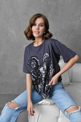 Жіноча вільна футболка з модними малюнками 42-46 (в кольорах) LS 2479 фото