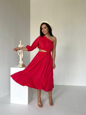 Модна однотонна сукня з одним рукавом (42) ZV 874 фото
