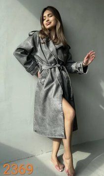 Довгий модний тренч з еко-шкіри S-L ER 2369 фото