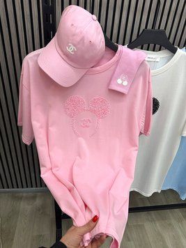 Комплект из футболки оверсайз, кепки и носков с мишкой в стиле Chanel (в расцветках) VN 31082 фото