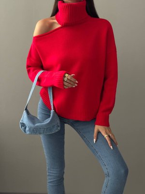 Однотонный свитер оверсайз с вырезом на плече 42-46 (в расцветках) RO 370 фото