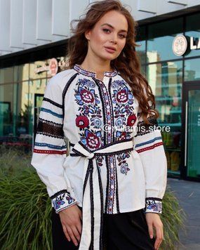 Святкова вишиванка на ґудзиках та з поясом S-L ESQ 5707 фото