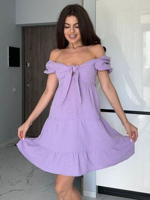 Летнее короткое платье с бантом на груди 42-48 (в расцветках) MC 6215 фото