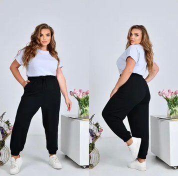 Флісові однотонні штани-джогери батал XXL-4XL (в кольорах) RX 09022 фото