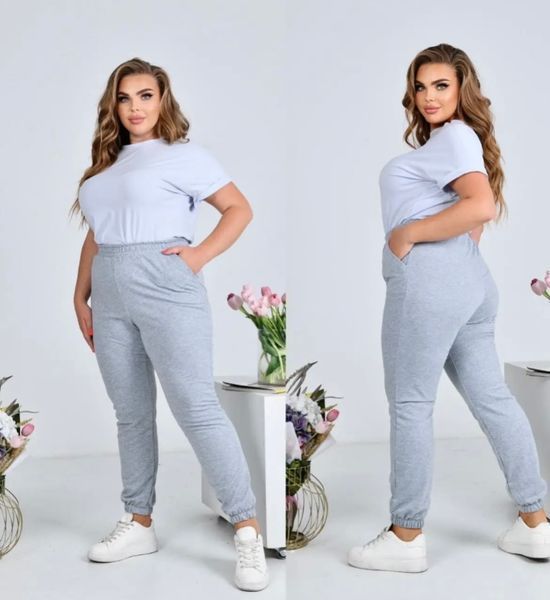 Флісові однотонні штани-джогери батал XXL-4XL (в кольорах) RX 09022 фото