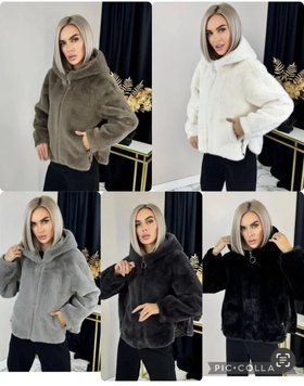 Коротка хутряна шубка з капюшоном S-L (в кольорах) GG L008 фото