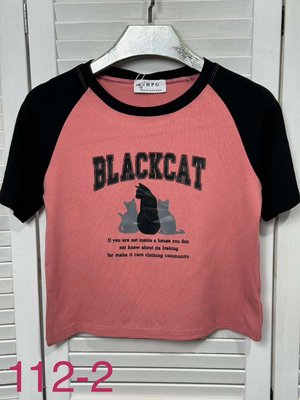 Коротка футболка з написом та малюнком котиків 42-44 (в кольорах) ER 112-2 фото
