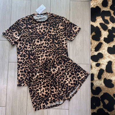 Леопардовый трендовый костюм с футболки и шорт 42-48 MC 5121 фото