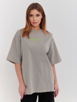 Трикотажна вільна футболка з написом на грудях 42-46 (в кольорах) LS b0013 фото