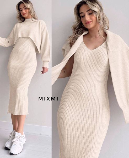 Модний жіночий костюм з светру та сукні 42-50 (в кольорах) MX 3005 фото
