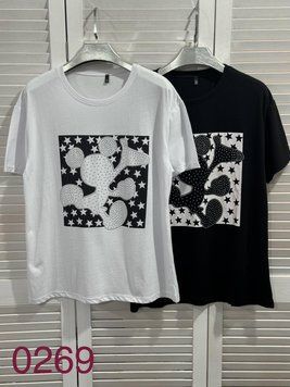 Модна футболка з малюнком та стразами S-L (в кольорах) ER 0269 фото