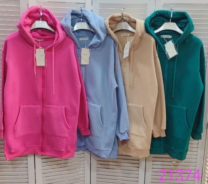 Подовжена однотонна толстовка на теплому флісі S-XL (в кольорах) ER 21374 фото