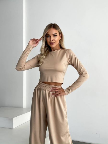 Базовый костюм из короткого джемпера и прямых брюк 42-48 BB 399 фото